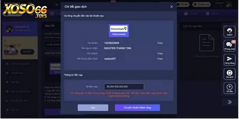 Nạp Tiền Xoso66 - Quy Định Và Các Bước Giao Dịch Cơ Bản 3 Chi tiết các bước nạp tiền tại Xoso66